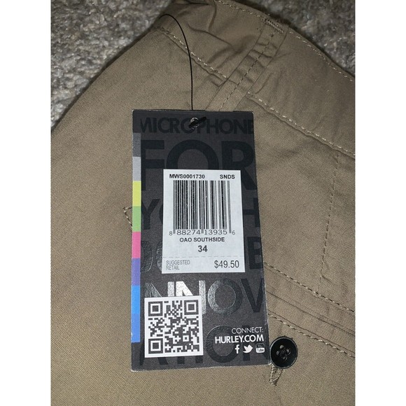 Men's Hurley OAO Southside Cotton 20" Length Shorts - Tan - Size 34 - NWT - Picture 4 of 6